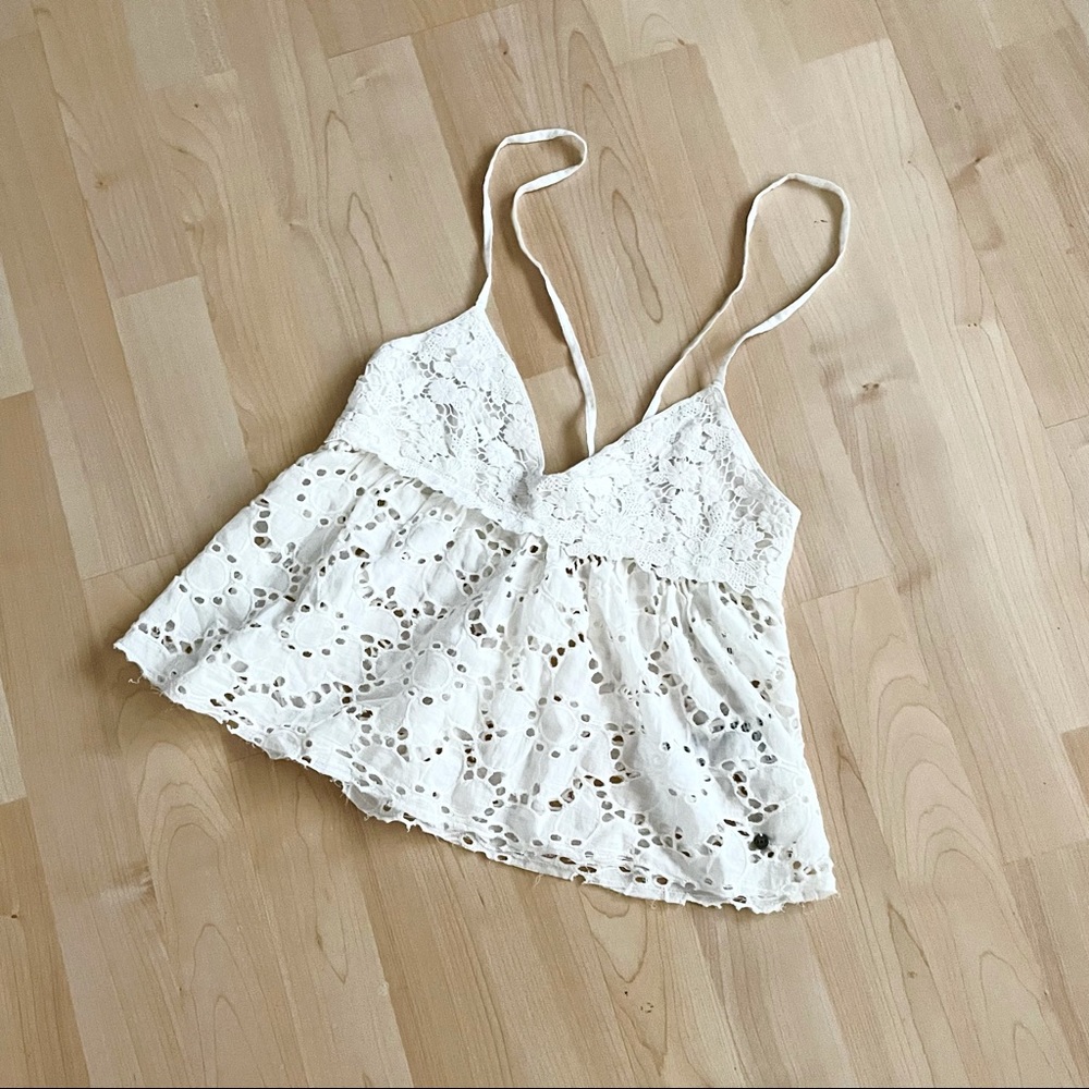 Abercrombie Fitch White Lace Halter Crop Tank Top